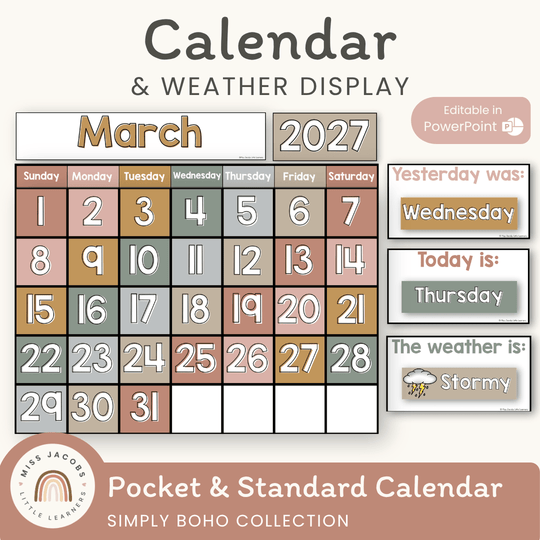 CLASSROOM CALENDAR & WEATHER DISPLAY | SIMPLE BOHO