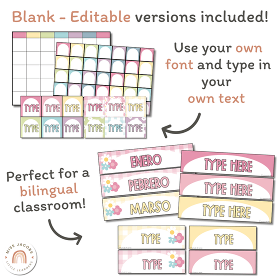 Classroom Calendar & Weather Pocket Chart Display | Daisy Gingham Pastel Classroom Decor - Miss Jacobs Little Learners