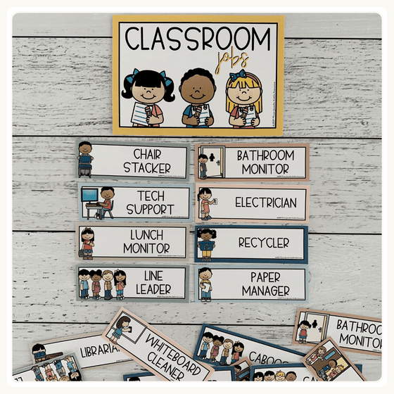 Classroom Job Chart - Boho Rainbow Neutrals Decor - Miss Jacobs Little Learners