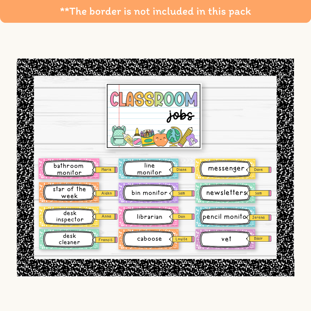 Classroom Job Chart - Cutesy Composition Notebook Decor – Miss Jacobs ...