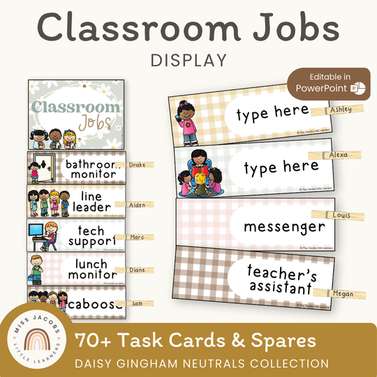 Classroom Job Chart - Daisy Gingham Neutrals Decor