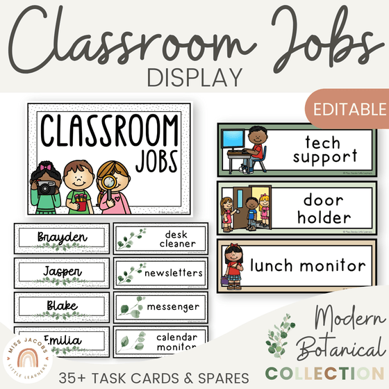 Classroom Job Chart - Modern Botanical Decor - Miss Jacobs Little Learners