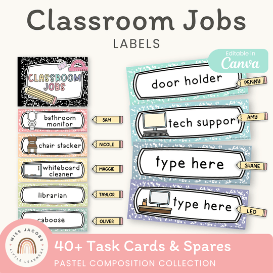 Classroom Job Chart - Pastel Composition Notebook Classroom Decor