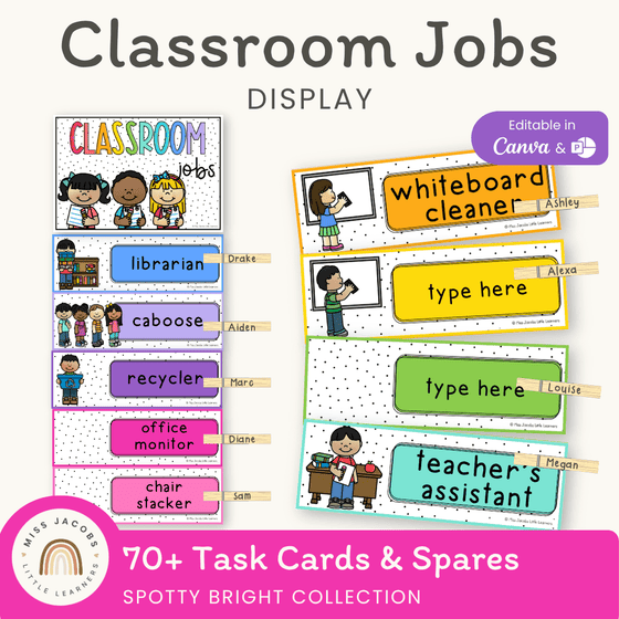 Classroom Job Chart - Spotty Bright Decor - Miss Jacobs Little Learners