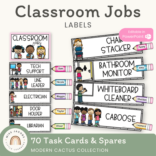 Classroom Jobs Display | Cactus Decor Theme