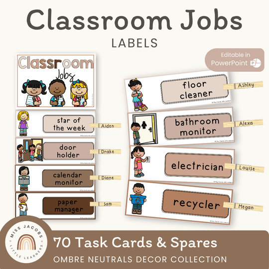 CLASSROOM JOBS DISPLAY | OMBRE NEUTRALS | EDITABLE