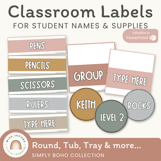 CLASSROOM LABELS | SIMPLE BOHO | EDITABLE
