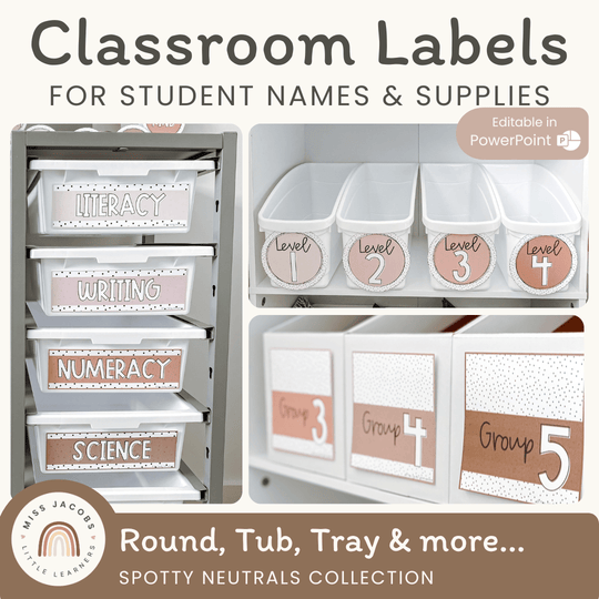 CLASSROOM LABELS | SPOTTY NEUTRALS | EDITABLE