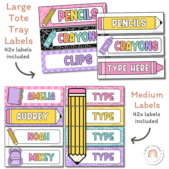 Classroom Labels Student Names & Supplies - Cutesy Theme - Miss Jacobs Little Learners