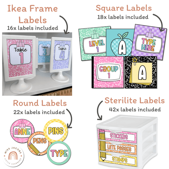 Classroom Labels Student Names & Supplies - Cutesy Theme - Miss Jacobs Little Learners