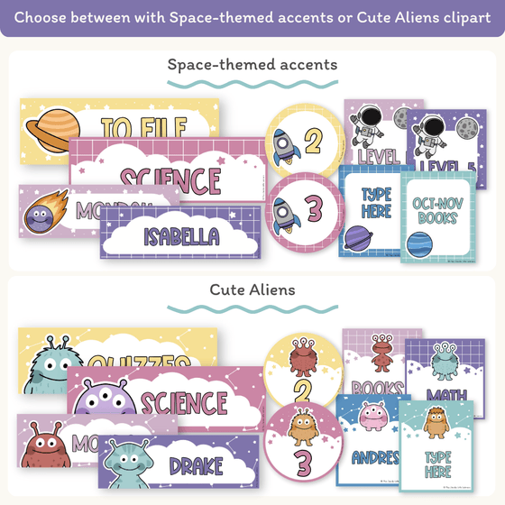 Classroom Labels Student Names & Supplies - Dreamy Space Decor - Miss Jacobs Little Learners