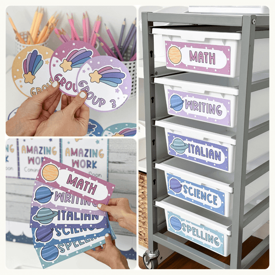 Classroom Labels Student Names & Supplies - Dreamy Space Decor - Miss Jacobs Little Learners