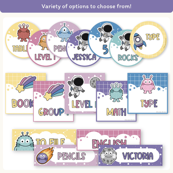 Classroom Labels Student Names & Supplies - Dreamy Space Decor - Miss Jacobs Little Learners
