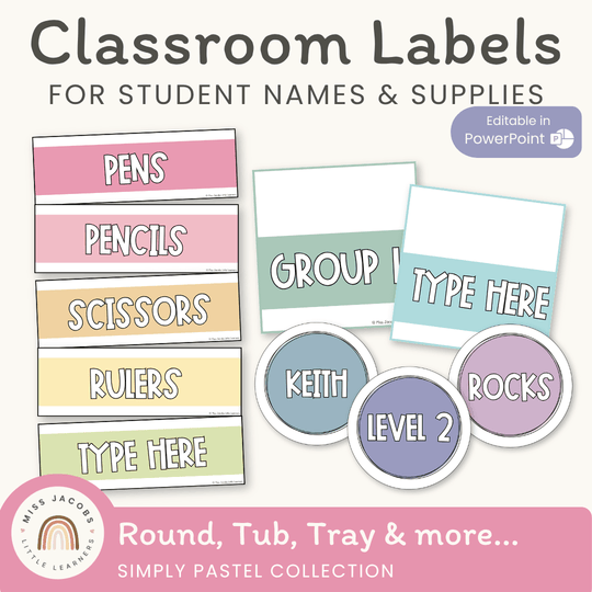Classroom Labels Student Names & Supplies - Simply Pastel Decor