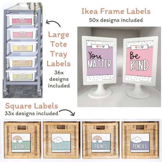Classroom Labels Student Names & Supplies - Spotty Pastel Decor - Miss Jacobs Little Learners