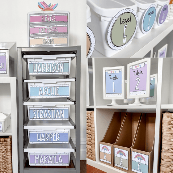 Classroom Labels Student Names & Supplies - Spotty Pastel Decor - Miss Jacobs Little Learners