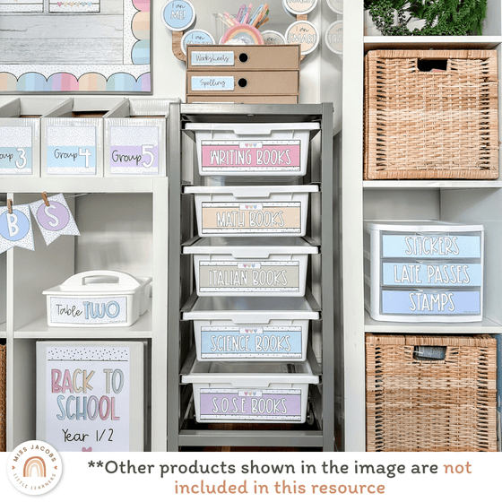 Classroom Labels Student Names & Supplies - Spotty Pastel Decor - Miss Jacobs Little Learners