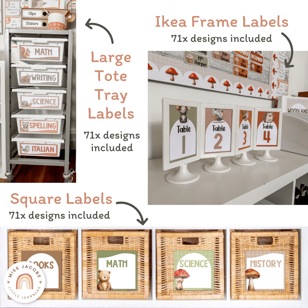 Classroom Labels Student Names & Supplies - Woodland Decor - MJLL ...