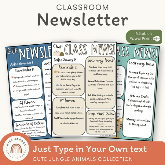 Classroom Newsletter Templates - Cute Jungle Animals Decor
