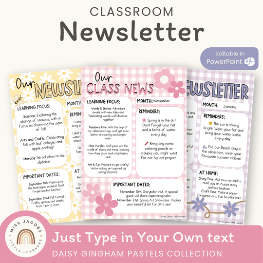 Classroom Newsletter Templates - Daisy Gingham Pastels Decor