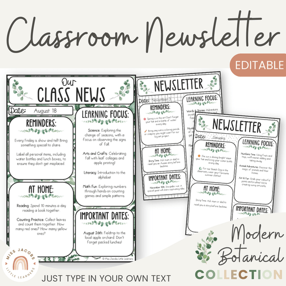 Classroom Newsletter Templates - Modern Botanical Theme - Miss Jacobs Little Learners