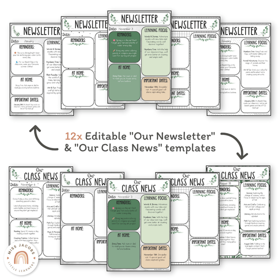 Classroom Newsletter Templates - Modern Botanical Theme - Miss Jacobs Little Learners
