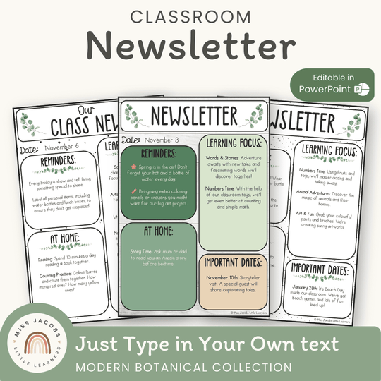 Classroom Newsletter Templates - Modern Botanical Theme