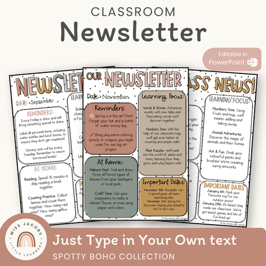 Classroom Newsletter Templates - Spotty Boho Decor