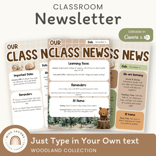 Classroom Newsletter Templates - Woodland Theme Decor