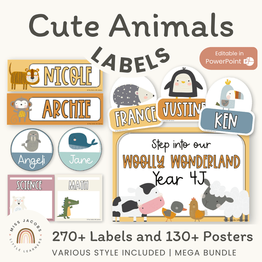 Classroom Organization Labels Bundle - Cute Animals Theme