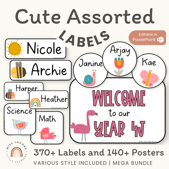 Classroom Organization & Labels Bundle - Cute Whimsy Friends Themes