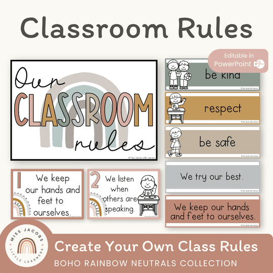 Classroom Rules and Expectations Posters - Boho Rainbow Decor