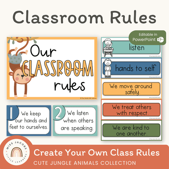 Classroom Rules and Expectations Posters - Cute Jungle Animals Decor
