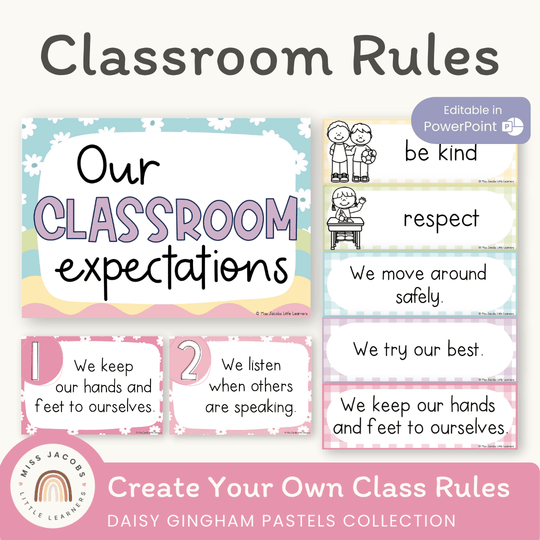 Classroom Rules and Expectations Posters - Daisy Gingham Pastels Decor