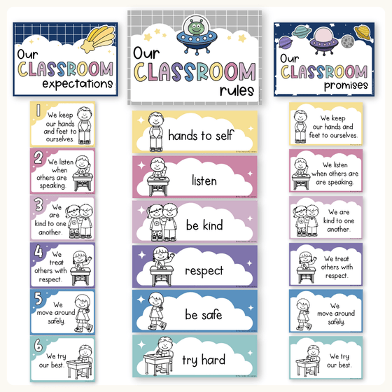 Classroom Rules and Expectations Posters - Dreamy Space Decor - Miss Jacobs Little Learners