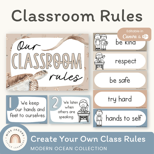 Classroom Rules and Expectations Posters - Modern Ocean Theme