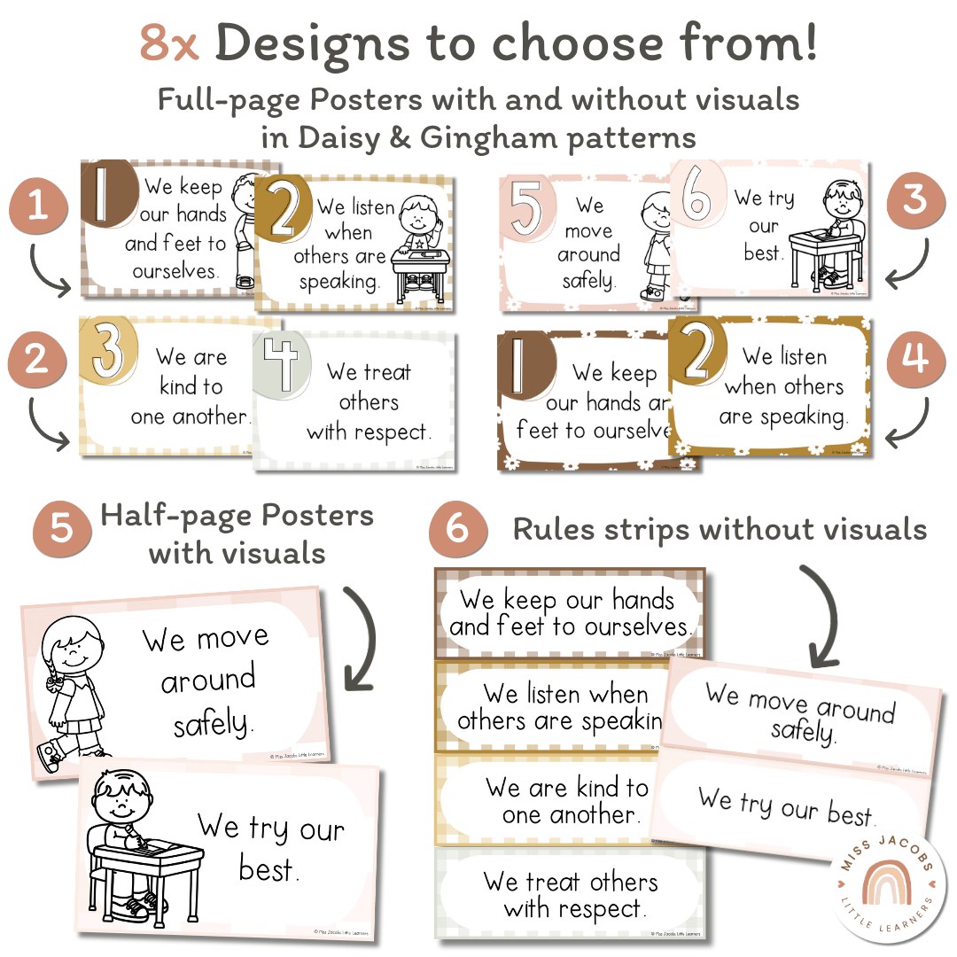 Classroom Rules And Expectations Posters Daisy Gingham Neutrals