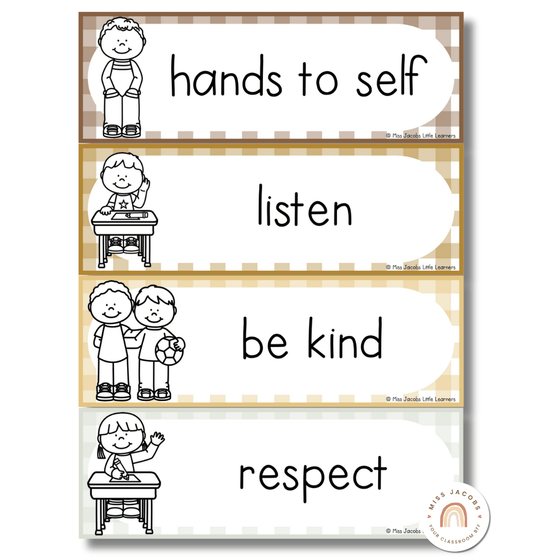 Classroom Rules Posters and Classroom Management Slips | Daisy Gingham Neutral Classroom Decor | Editable - Miss Jacobs Little Learners