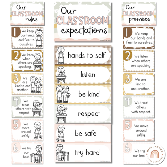 Classroom Rules and Expectations Posters - Daisy Gingham Neutrals