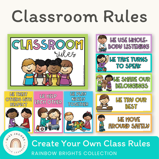 Classroom Rules Posters and Slips | Rainbow Theme