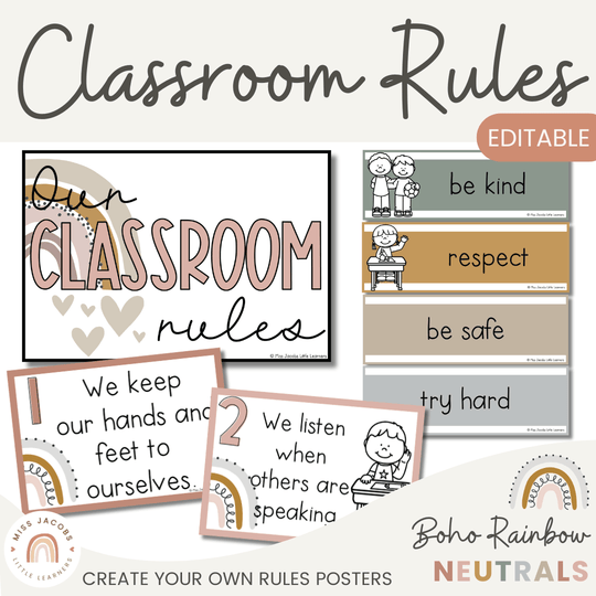 Classroom Rules and Expectations Posters - Boho Rainbow Decor