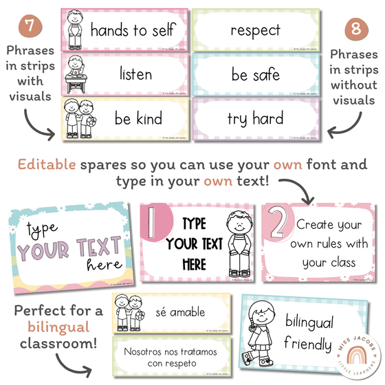 Classroom Rules Posters for Classroom Management | Daisy Gingham Pastel Decor | Editable - Miss Jacobs Little Learners