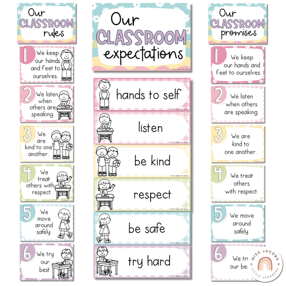 Classroom Rules Posters for Classroom Management | Daisy Gingham Pastel Decor | Editable - Miss Jacobs Little Learners