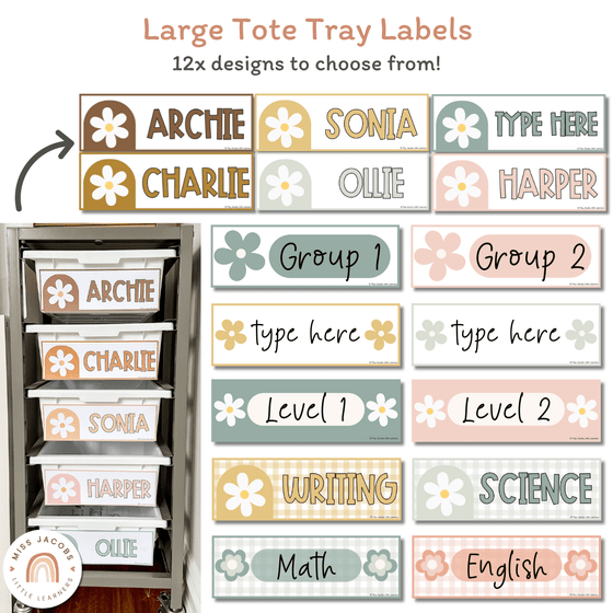Classroom Supply Labels & Student Name Tags Bundle | Daisy Gingham Neutral Classroom Decor | Editable - Miss Jacobs Little Learners