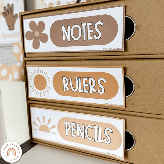 Classroom Supply Labels & Student Name Tags Bundle | Daisy Gingham Neutral Classroom Decor | Editable - Miss Jacobs Little Learners