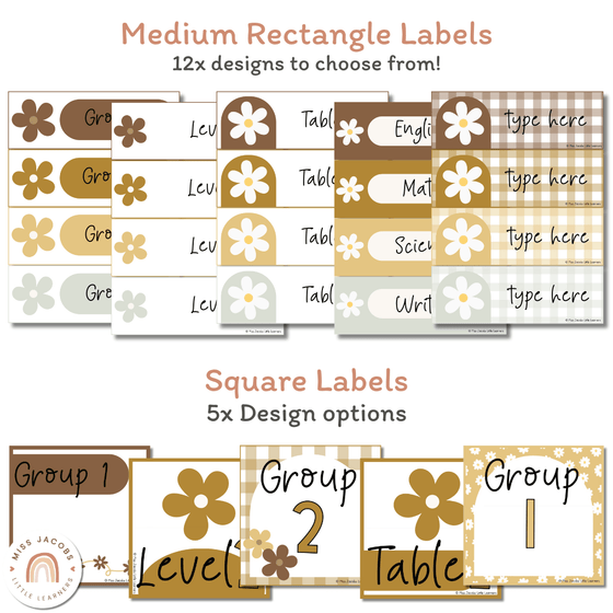 Classroom Supply Labels & Student Name Tags Bundle | Daisy Gingham Neutral Classroom Decor | Editable - Miss Jacobs Little Learners