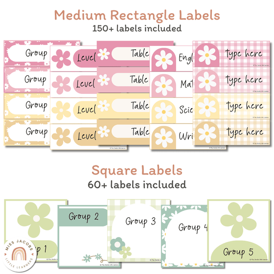 Classroom Supply Labels & Student Name Tags Bundle | Daisy Gingham Pastel Classroom Decor | Editable - Miss Jacobs Little Learners