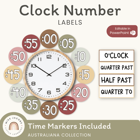 Clock Labels - Australiana Classroom Decor