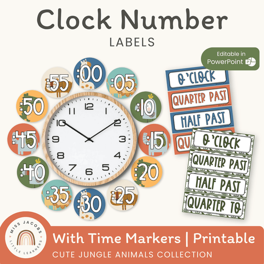 Clock Labels - Cute Jungle Animals Decor