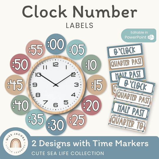 Clock Labels - Cute Sea Life Classroom Decor